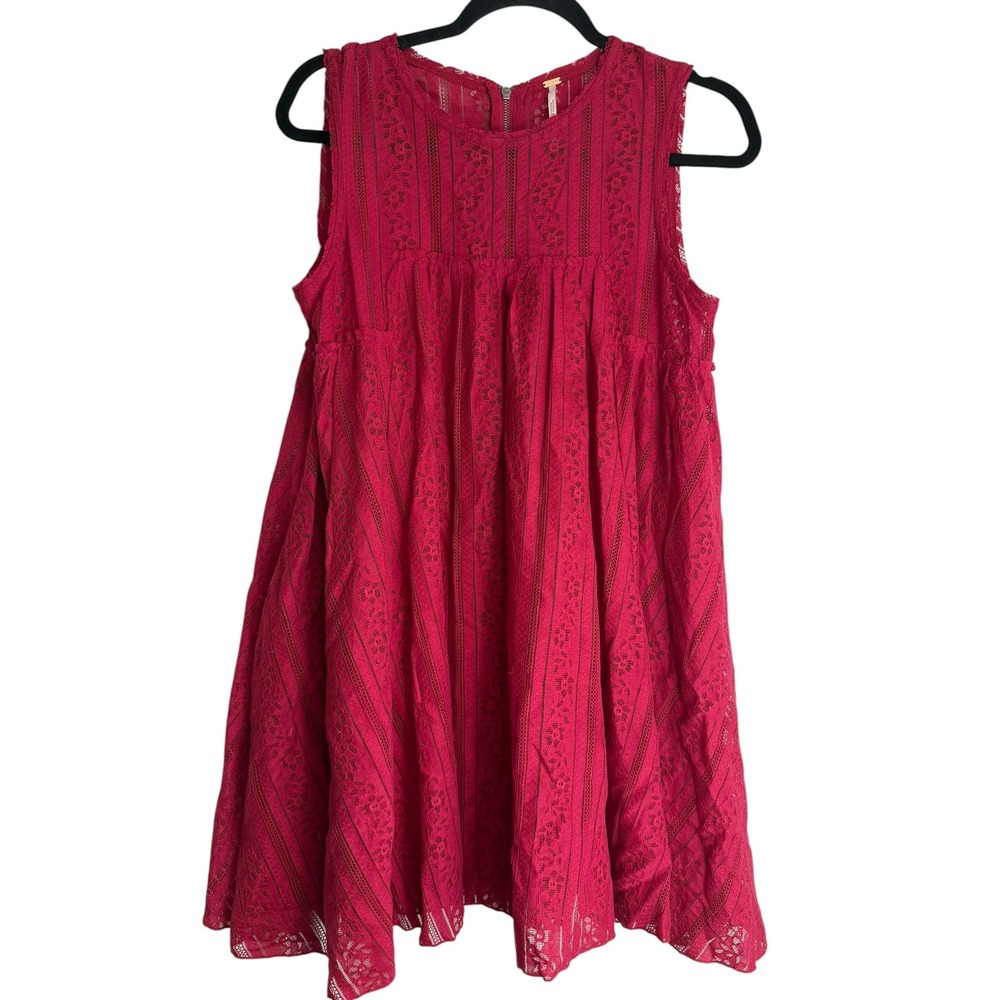 Free People Sleeveless Lace Mini Dress Pink Babydoll Floral Boho OB406692 Size S